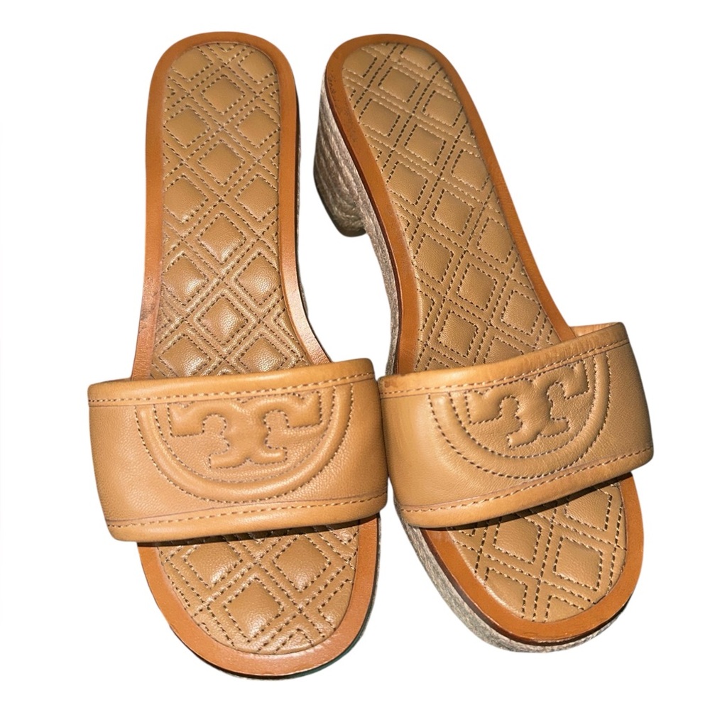 Tory Burch Fleming Tan Espadrille Low Heels Slide Sandal